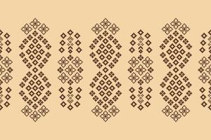 Motif pixel fabric pattern with brown background decor. vector