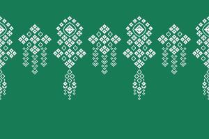 Pixel art with green color background motif ethnic pattern. vector