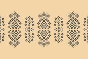 Ethnic pattern motif pixel fabric pattern with brown background decoration art. vector