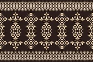 Fabric pixel pattern Brown color background with ethnic pattern design decoration. vector