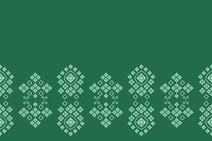 Wallpaper of ethnic pixel art green color background motif fabric pattern art cross stitch. vector