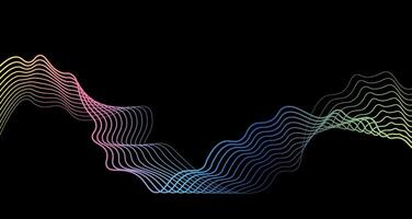 Futuristic geometric abstract shapes neon halftone pulsating wavy lines. Gradient sound wave on black background. Modern design for equalizer, audio recording, voice assistant. vector