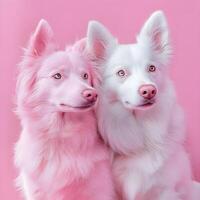 Two white dogs are looking at the camera photo