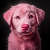 A close up of a puppy with pink eyes photo