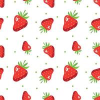 Summer fruit seamless pattern with strawberries. Perfect for fabric, packaging, and summer-themed designs. Bright, fresh and fruity background. vector