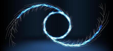 Electric arcs create a mesmerizing circular pattern in a dark background with vivid blue colors. vector