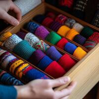 A person is holding a drawer full of socks photo