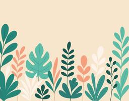 Flat illustration of abstract tropical leaves in green, peach, and cream tones arranged along the bottom on a beige background vector