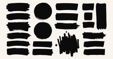 Collection of black brush stroke shapes including circles, rectangles, and abstract paint textures on a light background vector