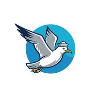 Seagull flying in the air with a hat on its head vector