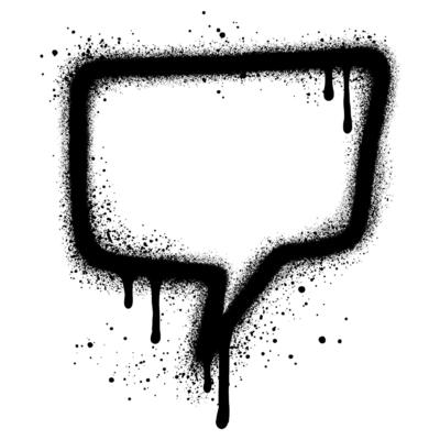 Spray Painted Graffiti Speech bubble icon Sprayed. graffiti Speech bubble symbol with over spray in black over white.