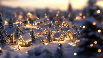 A christmas village with lights on it photo
