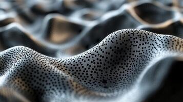 A close up of a black and white fabric photo