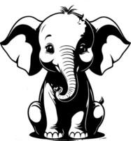 An elephant is sitting on the ground in a black and white drawing vector