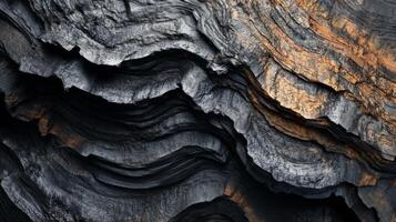 A close up of a rock wall with black and gold paint photo