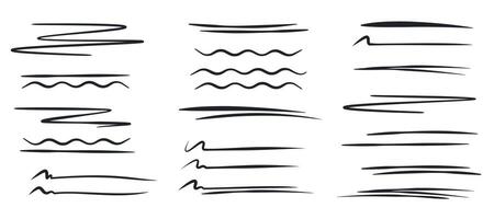 Underline stroke set. Doodle hand drawn emphasize. Black highlight line elements. Underline stroke set. Collection of Sketch scribble pencil for accentuate, reinforcepen. illustration vector