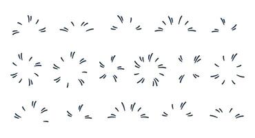 Hand drawn doodle sparkle element, stars. Sunburst icon set. Half Circles and circle burst of sun. Starburst symbols, explosion effects, bright firework. Shiny flashes, glowing light effect. vector