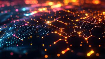 Abstract background of glowing dots and lines photo