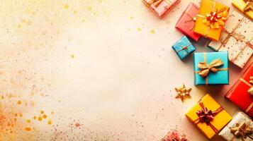 Colorful gift boxes on a white background photo