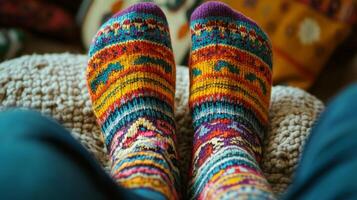 A person's feet in colorful socks photo