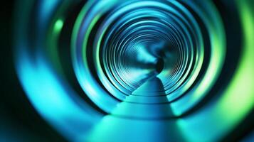 A blue and green light tunnel with a dark background photo
