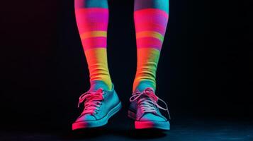 A person wearing neon colored socks and sneakers photo