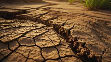 A close-up of cracked earth, illustrating drought and environmental change. photo
