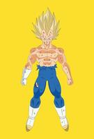 2D illustration of Vegeta SSJ with blue suit and combat damage vector