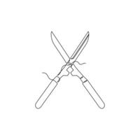 one line art Hedge Shears tool illustration. line art, one continuous line, simple, hand drawn and sketch style. for icons, symbols, signs or logos vector