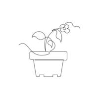 one line art Flower Pot illustration. line art, one continuous line, simple, hand drawn and sketch style. for icons, symbols, signs or logos vector