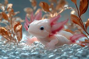 Axolotl Juvenile in Aquatic Environment Among Plants photo