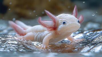 Albino Axolotl Aquatic Amphibian Portrait photo