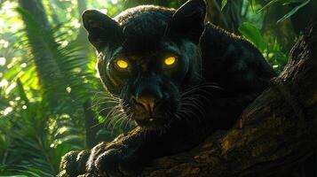 Majestic Black Panther Resting In Lush Jungle photo