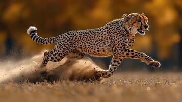 Cheetah Running Across Savanna Dust Clouds photo