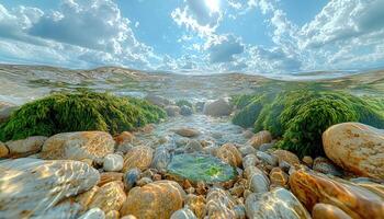 Coastal Rocks Algae And Water Under A Sunny Sky photo