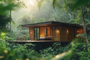 Serene Bamboo Bungalow Nestled In Lush Rainforest photo