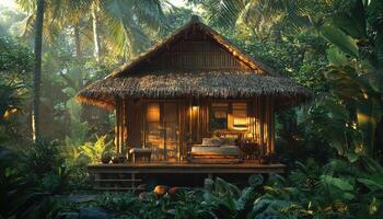 Serene Bamboo Hut Nestled In Lush Tropical Paradise photo