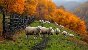 Sheep Grazing in Autumnal Landscape photo