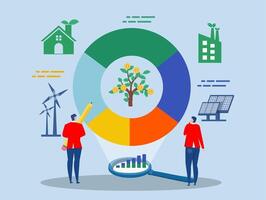 Research and development,business man look at magnify market data chart and graph for ESG or ecology problem concept business invest energy sources. Preserving resources of planet vector