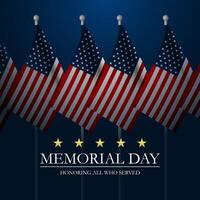 Memorial day background design with small American flags and Honoring all who served text vector