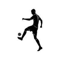 Silhouette of a soccer player kicking a ball in action. vector
