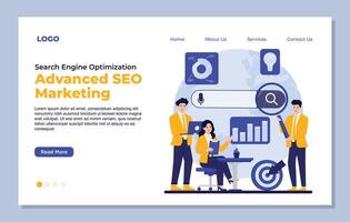 Search engine marketing flat landing page template. SEO Search engine optimization concept. vector