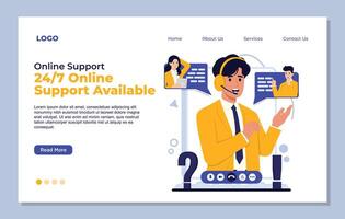 landing page design template of customer support call center. Flat style illustration. vector