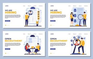 Set of illustrations of human resources, human resources management and recruitment. Flat design concept for web banners, infographics, landing pages vector