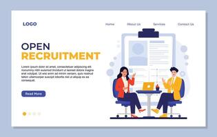 Flat design illustration concept of online recruitment, interview, job interview, hiring. Website landing page template. vector