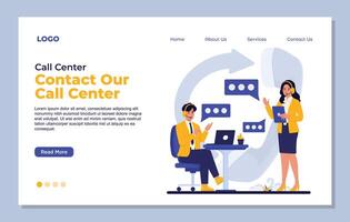 Call center, customer support flat landing page. Call center, customer support, customer service concept. vector
