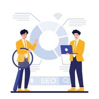 Search engine optimization seo flat concept illustration. Search engine optimization, seo analysis, seo optimization vector