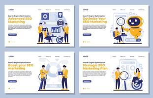 Set of Landing page templates for business, Seo Search Engine Optimization vector
