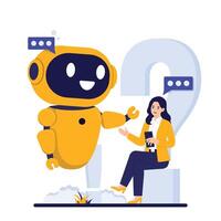AI Chatbot Customer service support Assisting a Woman with a Question Mark Background vector