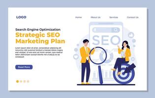 Search engine marketing flat landing page design template. Seo Search Engine Optimization vector
